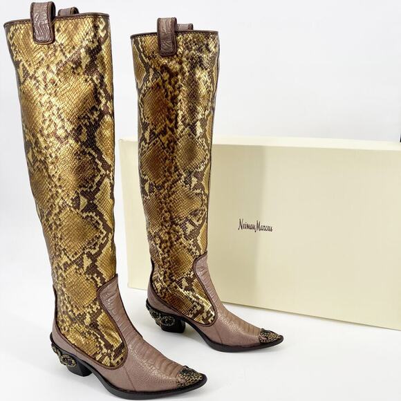 NWB Giuseppe Zanotti y2k Metallic Snakeskin Over The Knee Cowgirl Boot size 6 - Picture 2 of 13